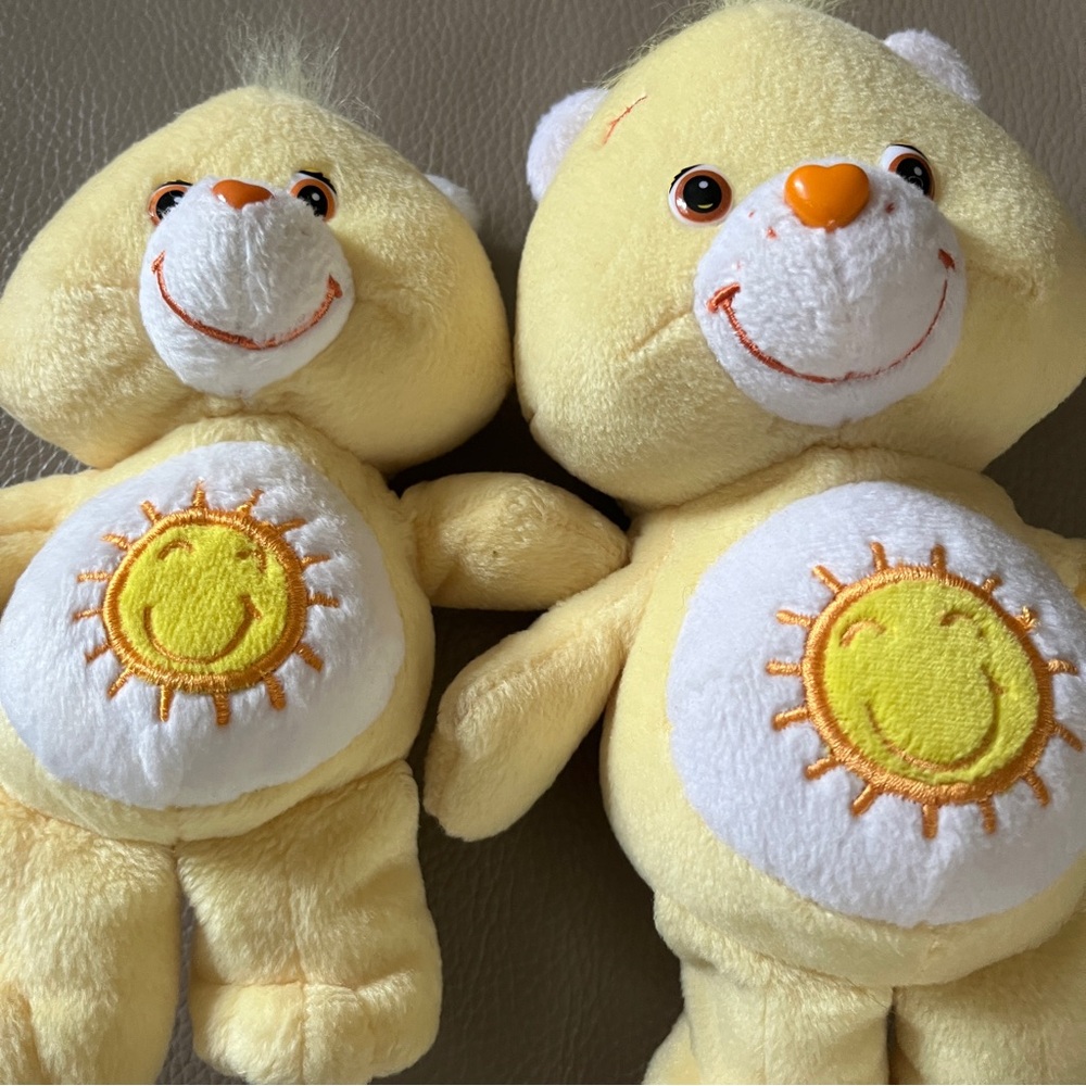 2 FUNSHINE CARE BEARS Vtg 2004/9” & 2002/7” yellow sunshine stuffed plush animal - Picture 5 of 16